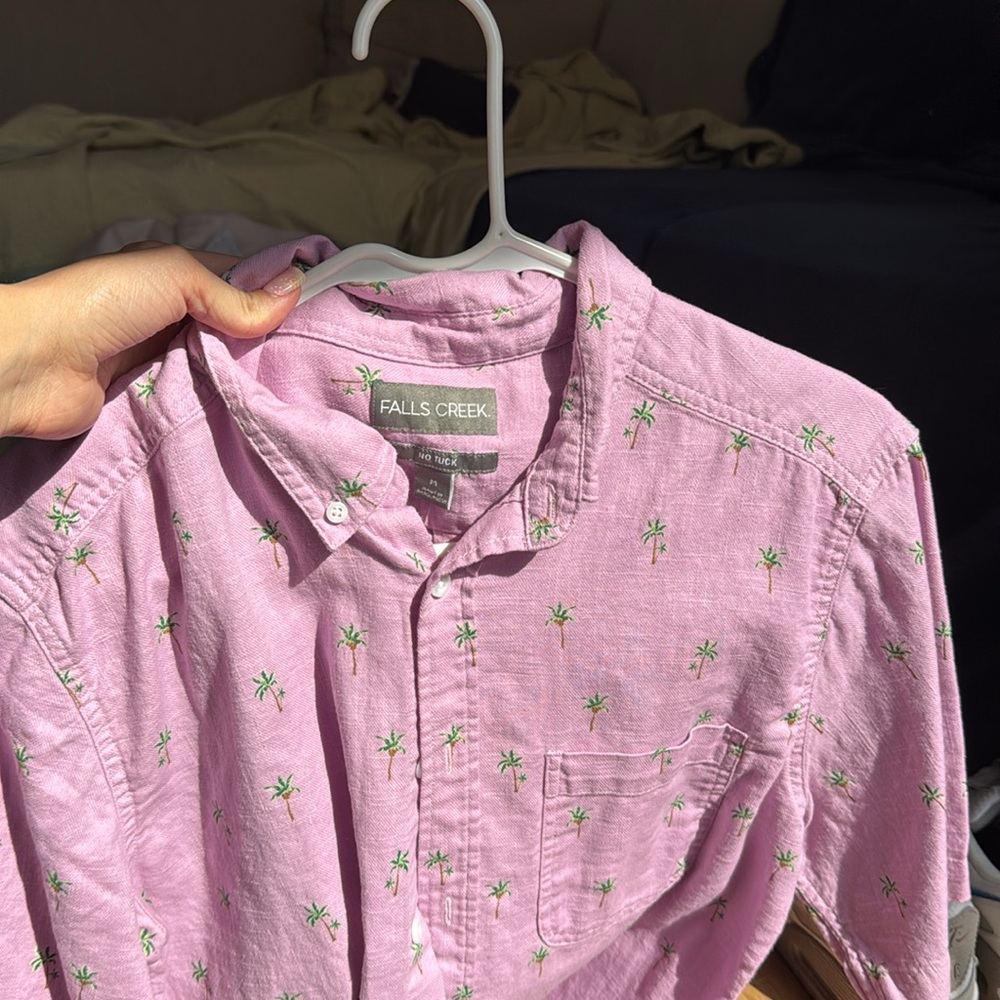 Men's pinkish purple Palm Tree collared  Shirt